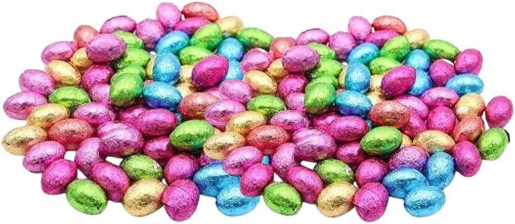 Solid Milk Chocolate Foiled Easter Eggs 1kg - with thank you sticker - approx 200 Mini Eggs -Kids Easter egg hunt - Schools & Parties - Boys & Girls Egg Hunt