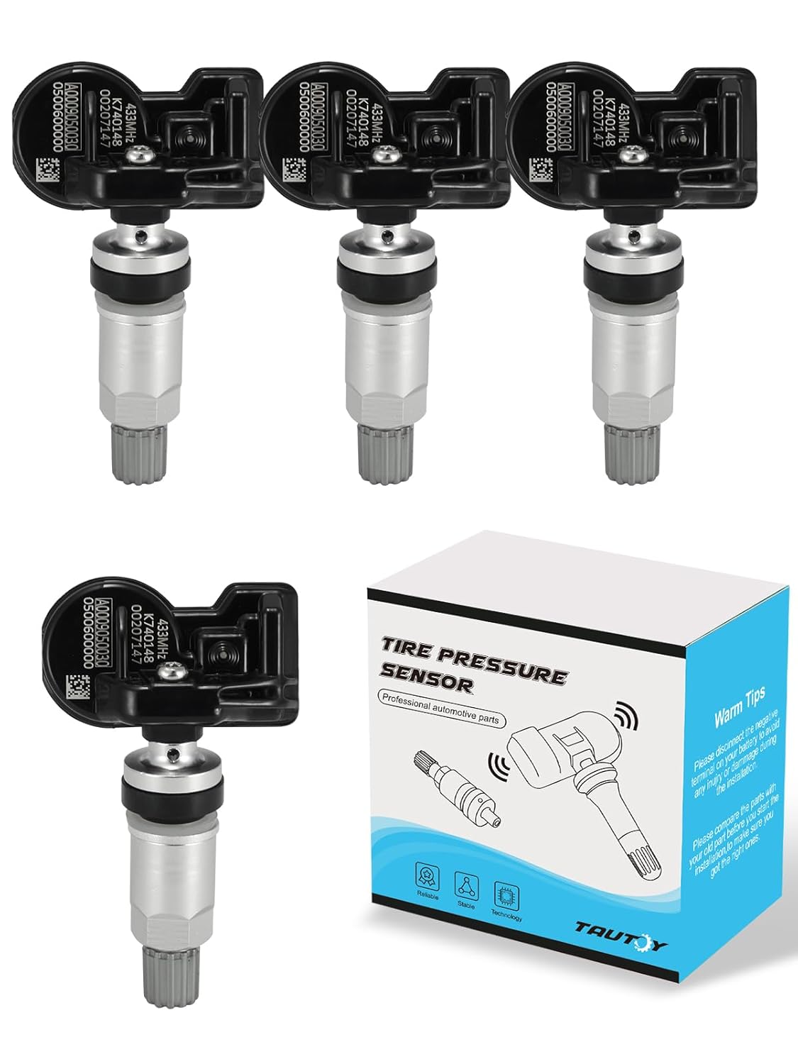 upgrade Set of 4 TPMS Tire Pressure Monitoring System Sensor 433MHz Compatible with 2007-2016 Mercedes-Benz A Class B Class C Class CL Class CLA Class CLK Class Replaces A0009051804 A0009050030