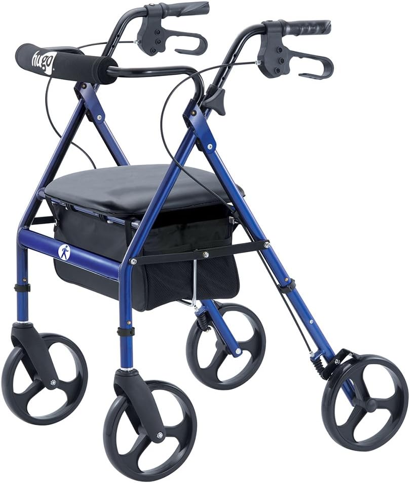 Hugo Mobility Portable Rollator Walker with Seat, Backrest and 8 Inch Wheels, Blue