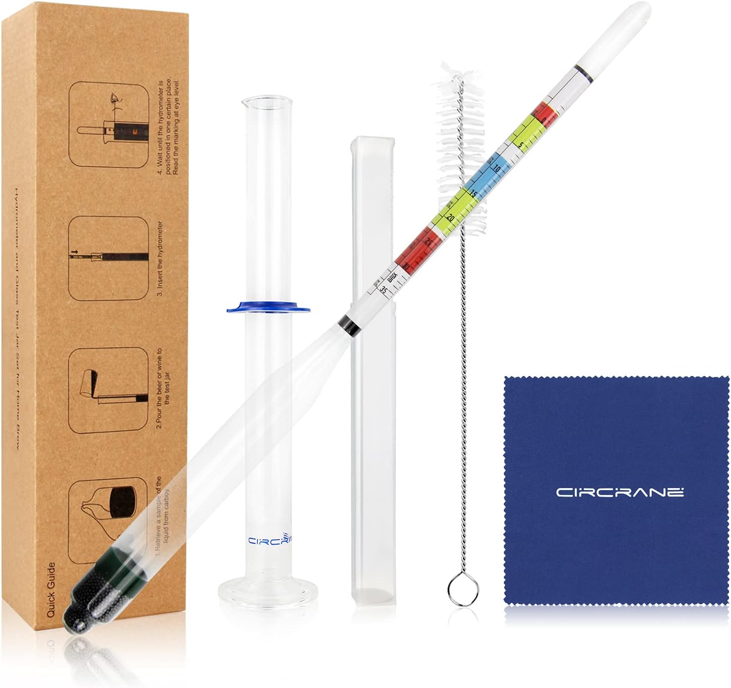 Circrane Hydrometer & Glass Test Jar Set, Triple Scale Alcohol Hydrometer with Glass Cylinder for Brew Beer, Wine, Mead and Kombucha, ABV, Brix and Gravity Test Kit, Home Brewing Supplies