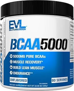 Evlution EVL BCAAs Amino Acids Powder - BCAA Powder Post Workout Recovery Drink and Stim Free Pre Workout Energy Drink Powder - 5g Branched Chain Amino Acids Supplement for Men - Unflavored Powder