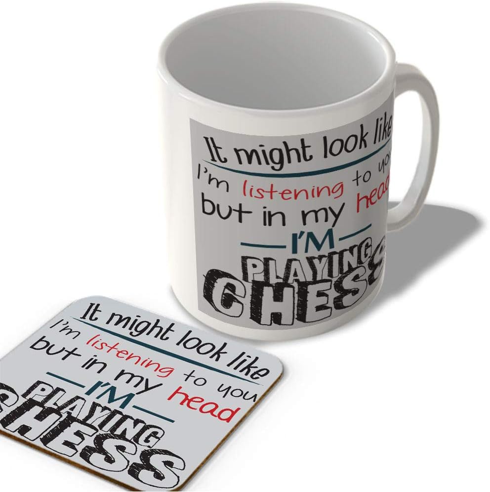 McMug - in My Head I'm Playing Chess - Mug and Coaster Set, Ceramic, 11fl.oz.