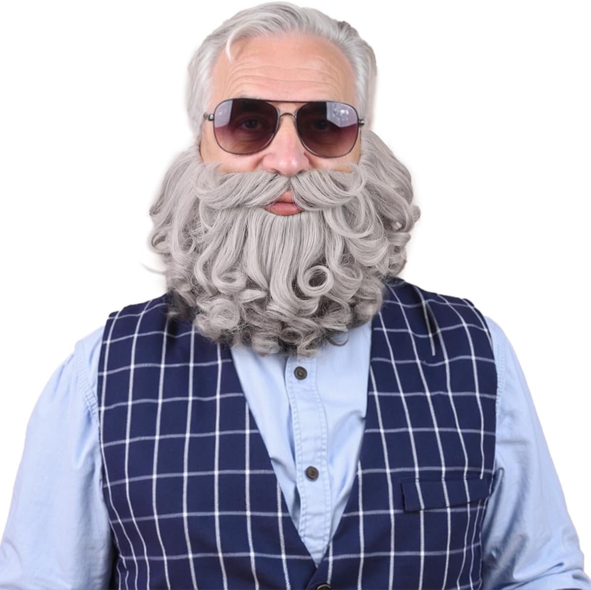 8 Inches Fake Beard Costume for Halloween Wizard Cosplay - Realistic Fake Mustache and Beard Accessories for Adults