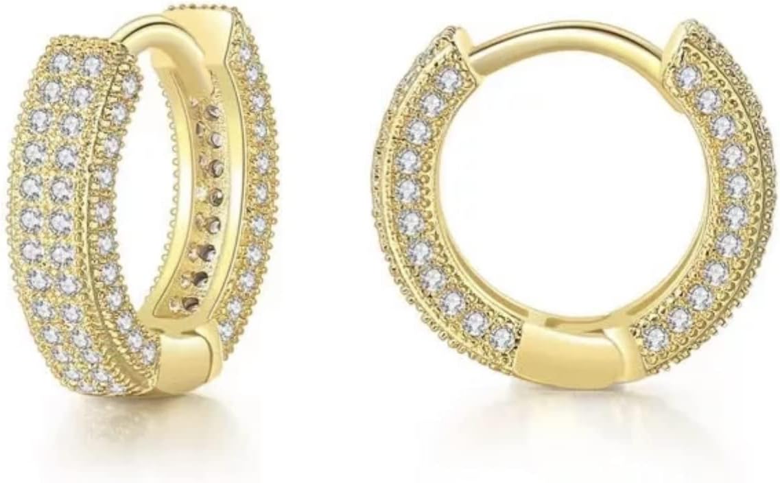 BLINGPIRE Luxury 14k Gold Plated 925 iced out Cubic Zirconia Hoop Huggie Earrings