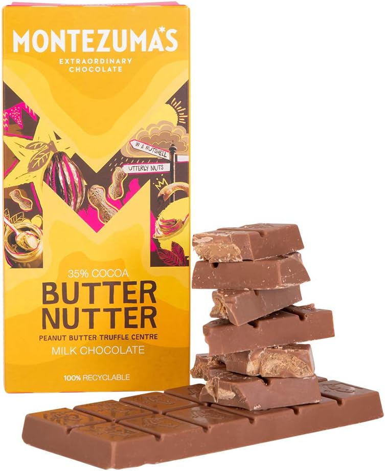 Montezuma's Butter Nutter, 35% Cocoa, Milk Chocolate With Peanut Butter Truffle Centre, Gluten Free, 90g Bar