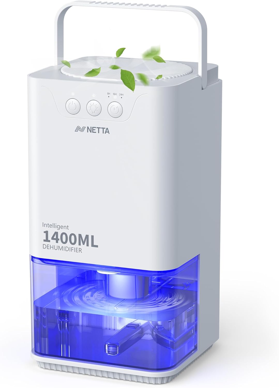 NETTA Dehumidifiers for Home Damp 1400ml Dehumidifier with Ultra Quiet & Auto Shut off 3 Colorful LED, 24Hr Timer Portable Mini Dehumidifier for Wardrobe Bathroom Closet - White