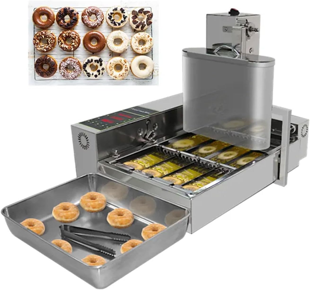Electric Donut Maker Machine, 2000W Digital Fryer with Tray, 1800 pcs/h, 4 Line Commercial Mini Doughnut Maker, Adjustable Thickness 30-50mm