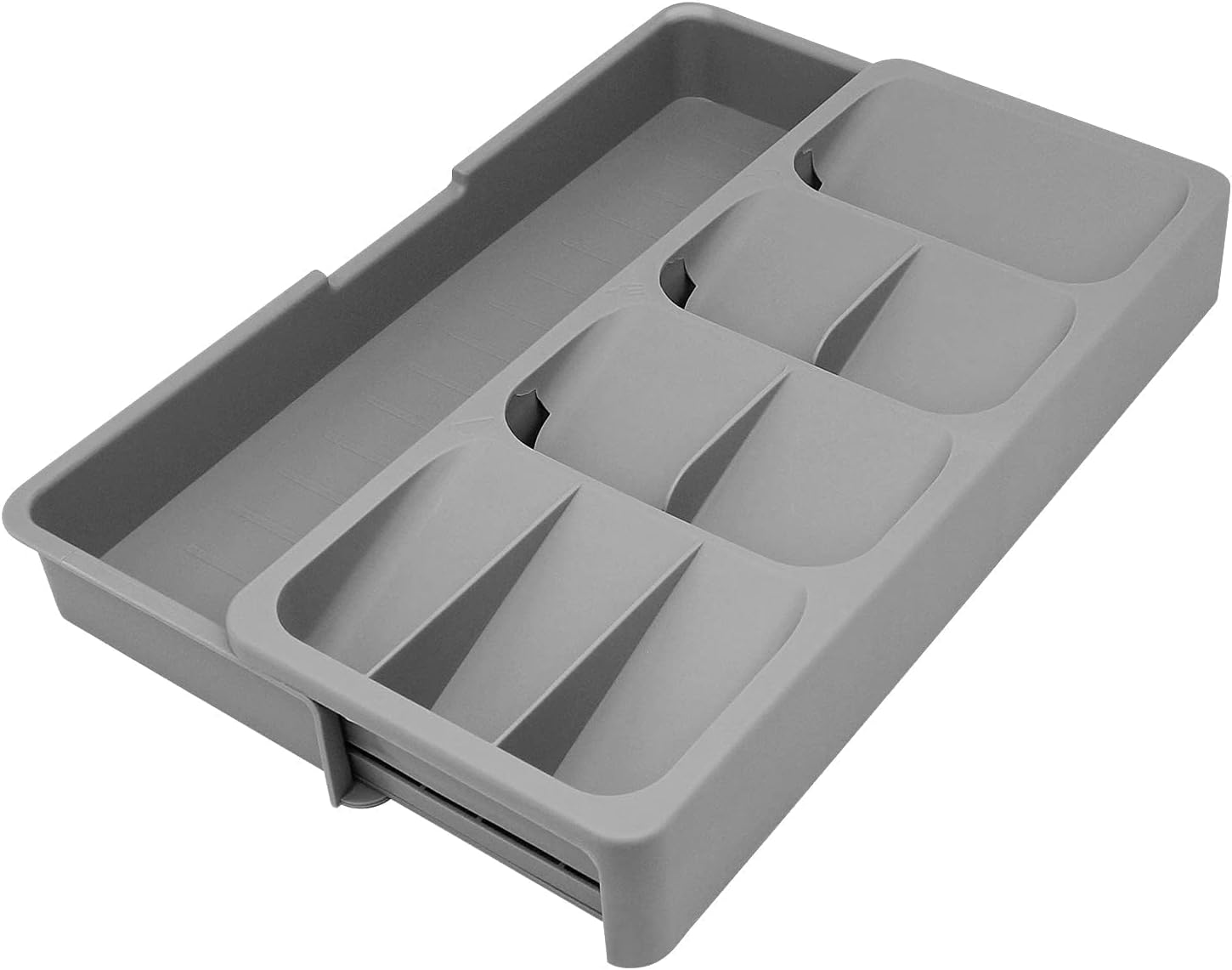 nebxazw AZSJEPCD Kitchen Drawer Organizer Tray, Expandable Utensil Tray, Compact Plastic Storage Organisation for Spoons, Grey, Minimalist Style, Flatware Organizers