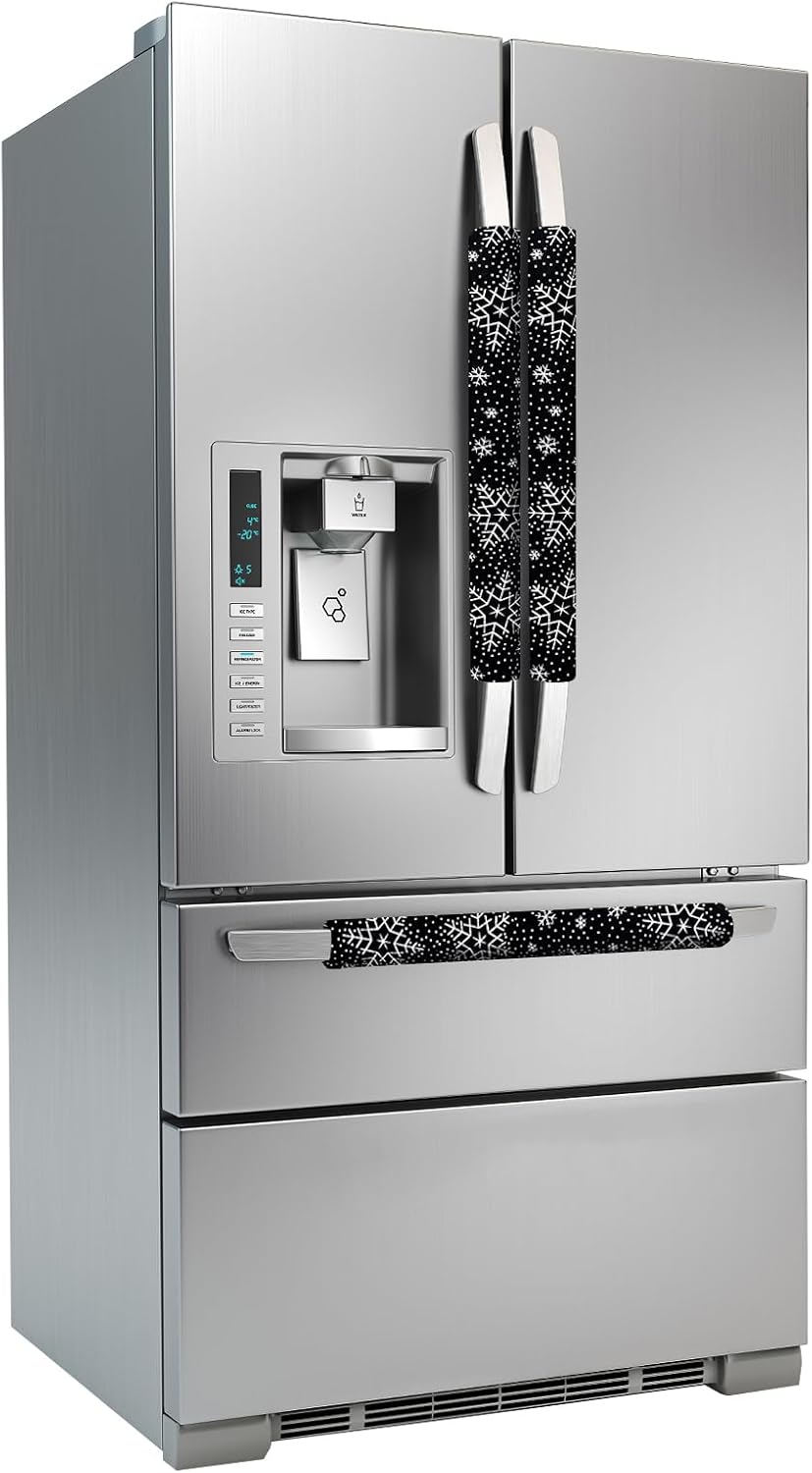 3PCS Refrigerator Door Handle Covers Kitchen Decor Keep Appliance Clean Anti-Static Stains for Fridge Dishwashers Velvet (Printed Silver Black)