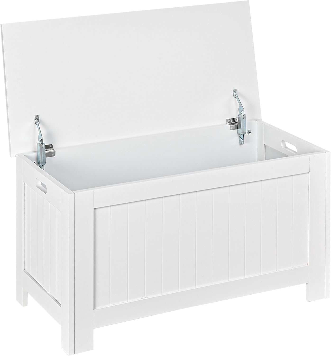 HOMCOM Lift Top Storage Chest Toy Box Organizer with Lid and Safety Hinges for Bedroom Entryway Living Room - White