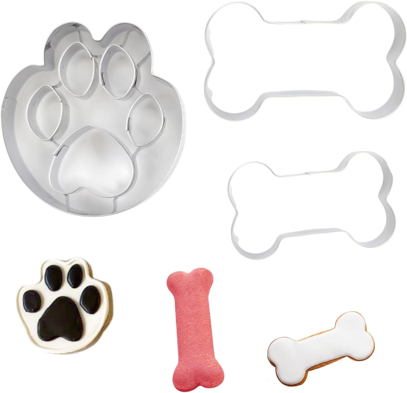 3 Piece Dog Paw and Bone Cookie Cutters,Stainless Steel Biscuit Cutters Dog Treats Cookie Cutter for Homemade Treats and Baking