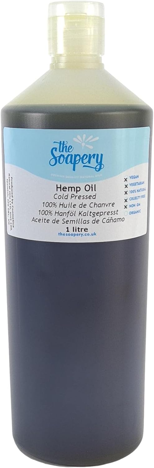 Hemp Seed Oil 1 litre - Virgin, Cold Pressed Carrier Oil for Massage, Skin and Hair Treatments - 100% Pure and Natural