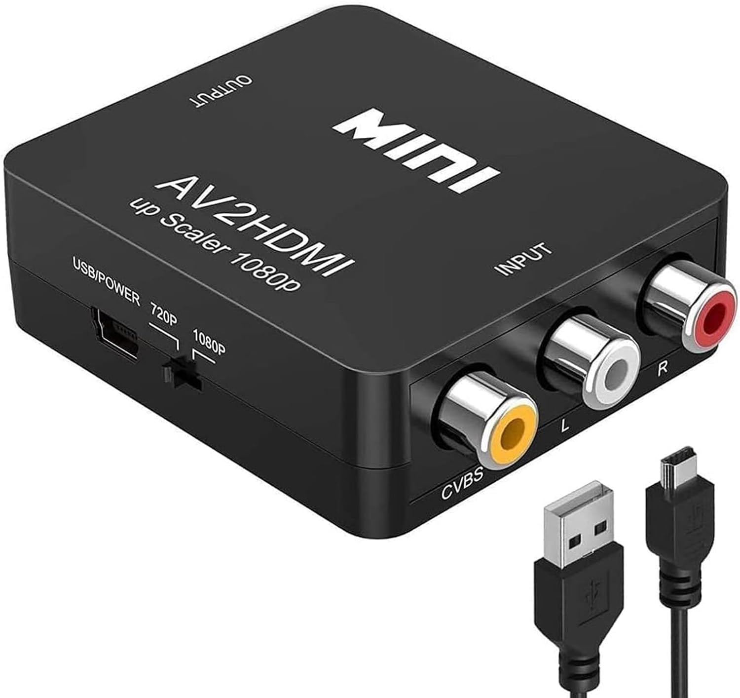 Momo & Nashi RCA to HDMI Converter, AV to HDMI,1080P RCA Composite CVBS AV to HDMI Video Audio Converter adapter for PS2 Wii Xbox N64 SNES VCR VHS Camera DVD, Supporting PAL/NTSC with usb Power Cable