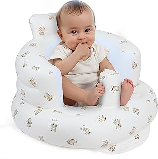Inflatable Baby Seat for Babies 3 Months & Up, Baby Floor Seats for Sitting Up, Baby Seats for Infants, Blow Up Baby Chair with Built in Air Pump - Bear