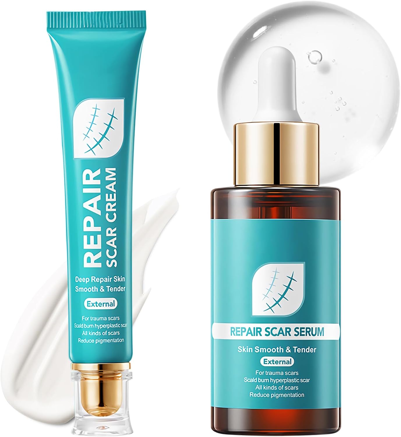 Scar Repair Cream & Serum for Old and New Scars, Stretch Mark Removal Cream for Dark Marks, Silicone Scar Gel, Scar Treatment Set for Acne, Surgery, C-Section, Burn, and Hyperpigmentation