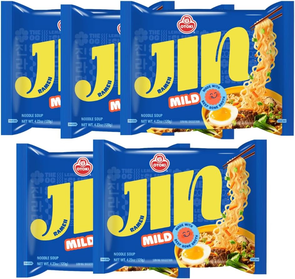OTTOGI Jin Ramen MILD SPICY Korean Instant Ramyun Noodles 120g (Pack of 5)