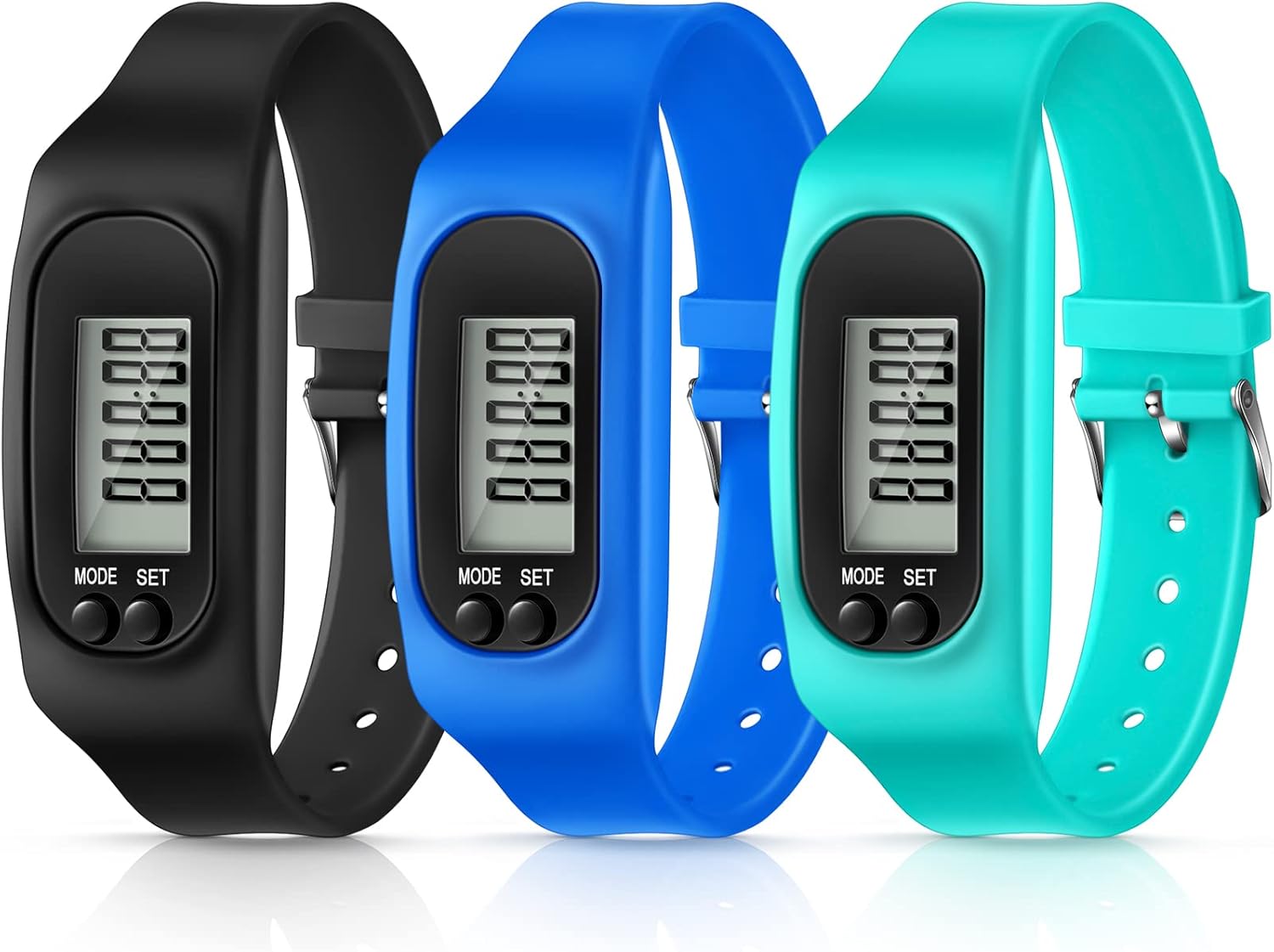 Silicone Fitness Tracker Watch 3 Pcs Walking Running Pedometer Calorie Burning and Step Counting Bracelet Steps Pedometer Watch for Walking Men Women Kids