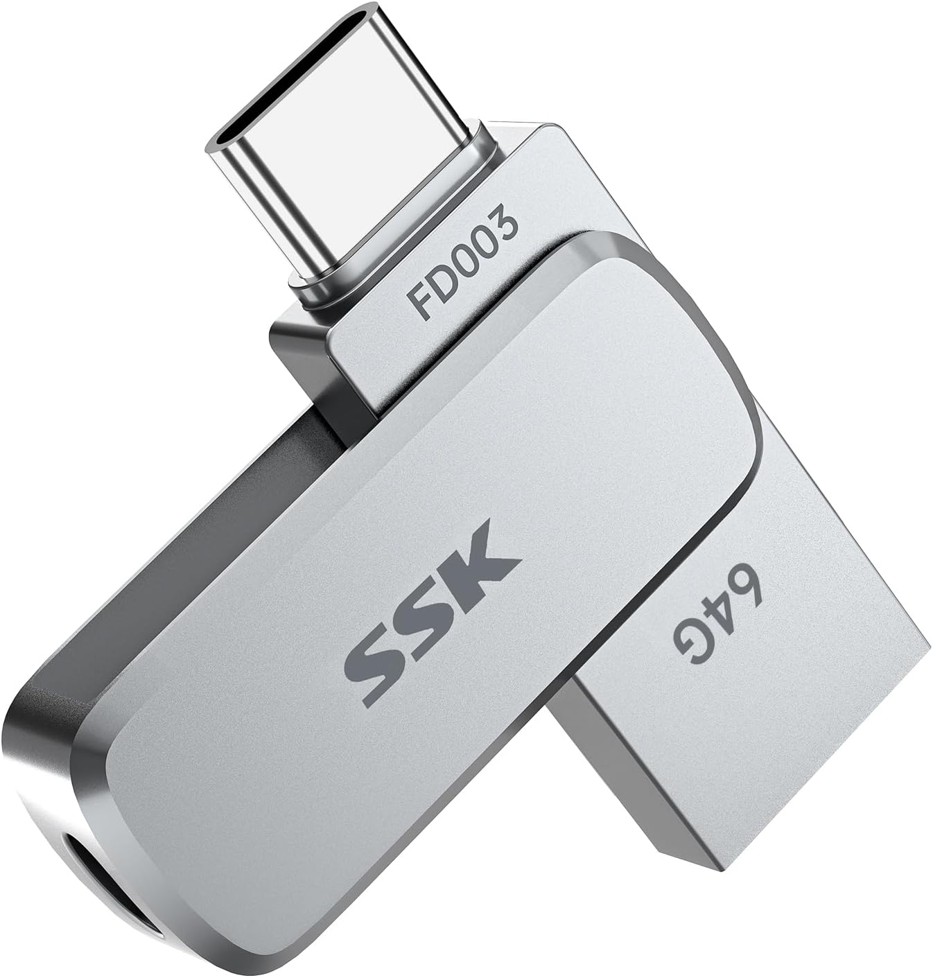 SSK 64GB Dual USB Flash Drive USB C Thumb Drive, up to 240 MB/s Type-C and USB-A 3.2 JumpDrive Memory Stick, Zinc Pendrive for iPhone 15/16Pro/Win/Android OTG with Water, Dust, and Drop Resistance