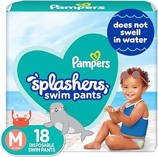 Pampers Splashers Swim Diapers - Size M, 18 Count, Gap-Free Disposable Baby Swim Pants