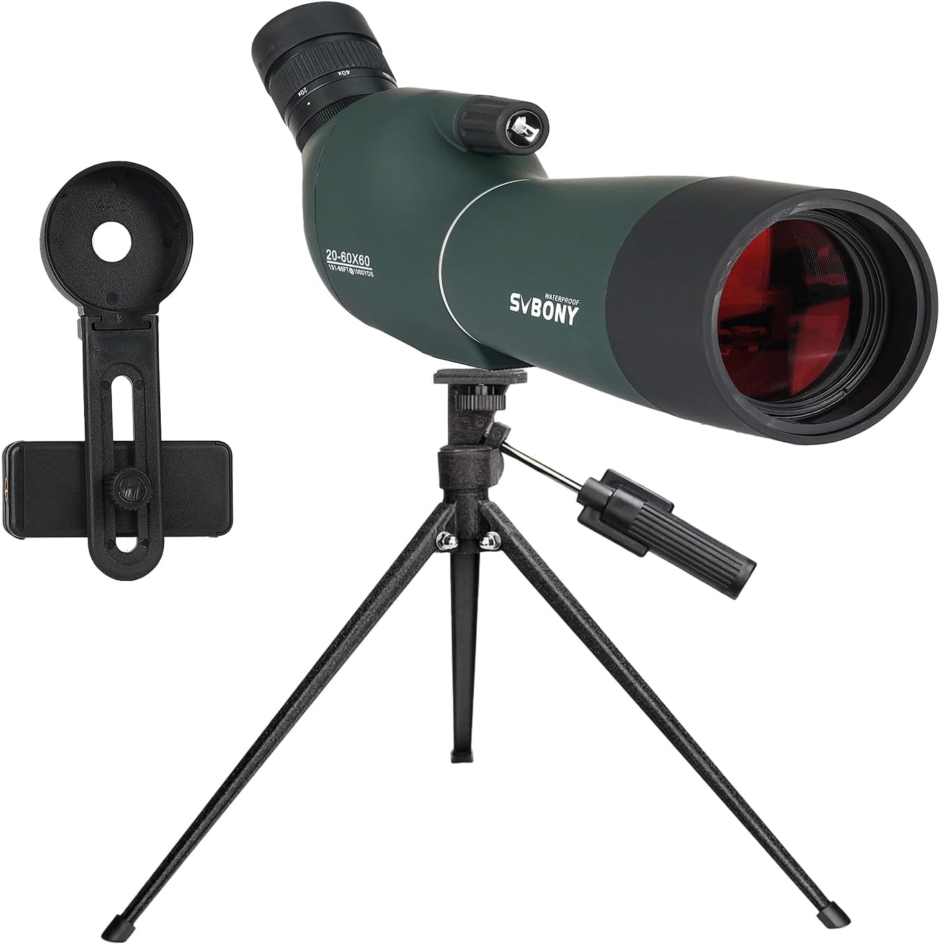 Svbony SV28PLUS 20-60x60mm Spotting Scope, BAK4 FMC Lens Waterproof Fogproof Angled Scope with Tripod, Spotter Scopes with Phone Adapter Bag, for Birdwatching Target Shooting Observation Wildlife
