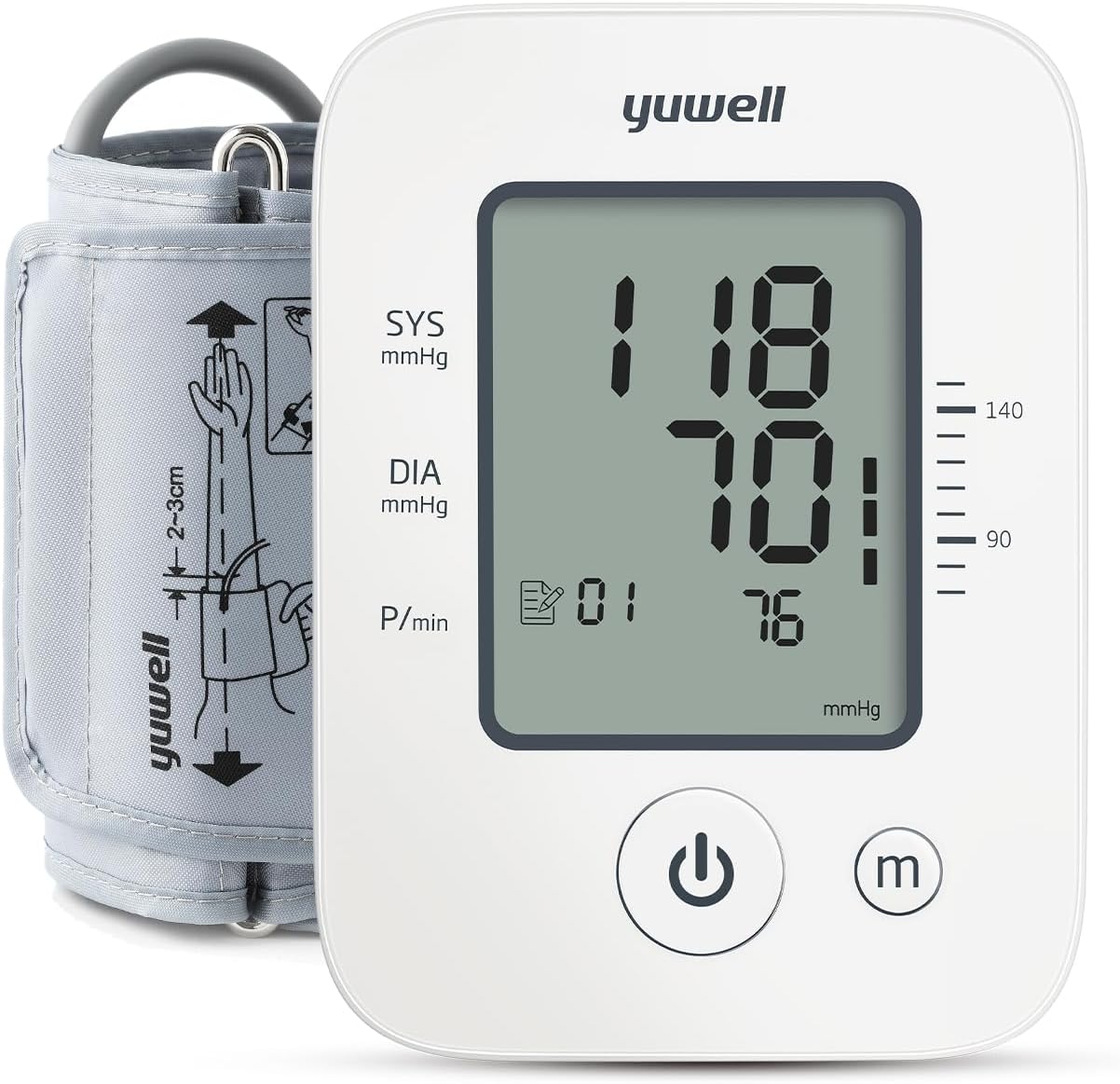yuwell Blood Pressure Monitor, Extra Large Upper Arm Cuff, Digital Blood Pressure Machines for Home Use, Arm Bp Monitor with Large Display, USB Cable and Batteries are Include (YE660D)