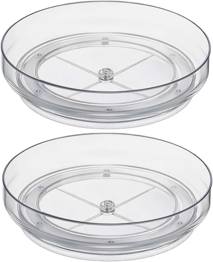 NBBENG 2 Pack Lazy Susan Turntable Cupboard Organiser, 360°Rotating Spice Racks for Kitchen Cabinet, Fridge and Pantry Organizer, 23.5 X 3.6cmClear Acrylic Revolving Condiment Holder﻿