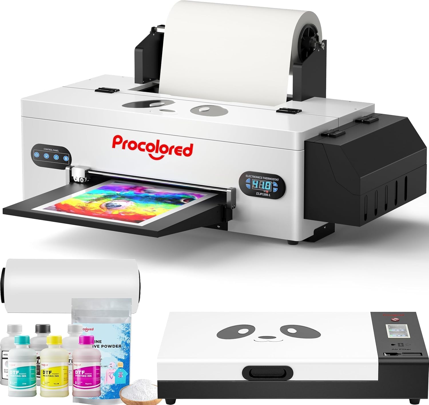Procolored F13 Panda L1800 A3 DTF Printer 13-inch Transfer Printing Machine with White Ink Circulation and Built-in Film Cutter for DIY T-Shirt Printing(Printer+A3 Oven+Ink)