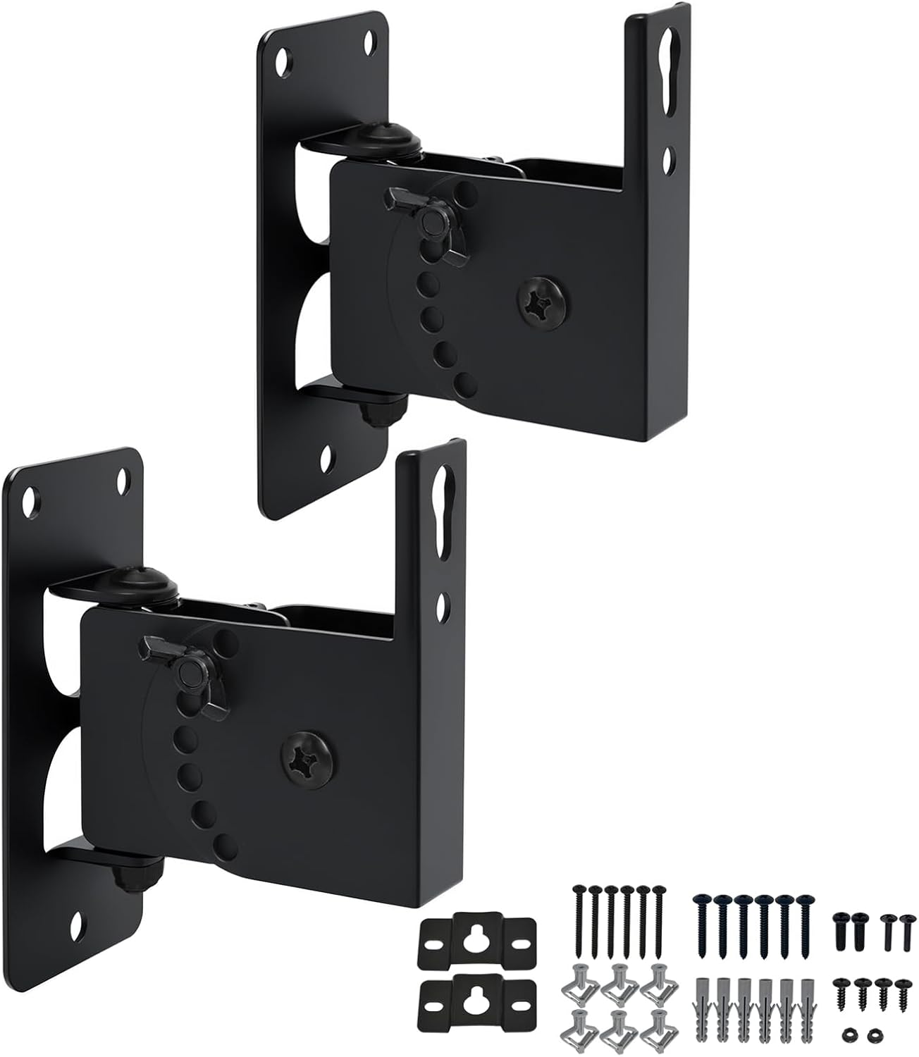 Speaker Wall Mount, Wall Speaker Mount ，All Metal Speakers Wall Mount Brackets for Small Speakers，Swivel & Tilt,Hold up to 30lbs，HD-618 (2Packs,Black)