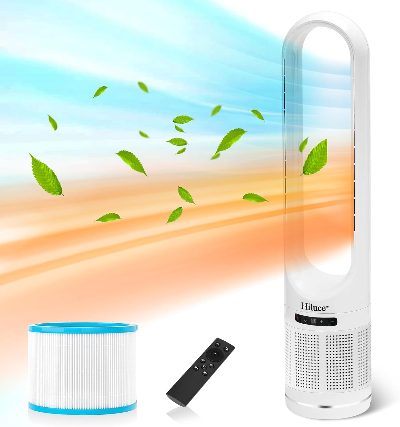 Fan and Heater Combo,3-in-1 Bladeless Fan with Remote,Space Heater Fan,HEPA Filter,Tip-Over Switch,26ft/s Quiet Heater Fan,80°Oscillating, 8 Speeds, 9H Timer, 32 inch Large