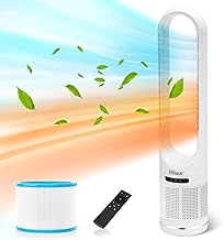 Fan and Heater Combo,3-in-1 Bladeless Fan with Remote,Space Heater Fan,HEPA Filter,Tip-Over Switch,26ft/s Quiet Heater Fan,80°Oscillating, 8 Speeds, 9H Timer, 32 inch Large