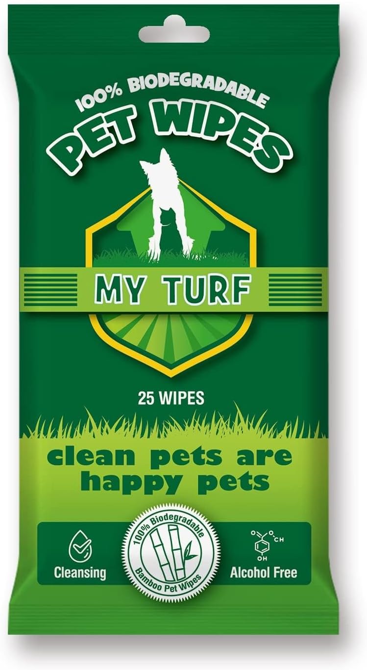My Turf Cat Dog Grooming Pet Wipes | 25 Biodegradable Wipes 15x20cm | Quick Easy Cleaning Dog Wipes & Cat Wipes | Dog Wipes For Bums, Body, Paws, Eyes & Ears | Alcohol Free Dog Grooming Wet Wipes