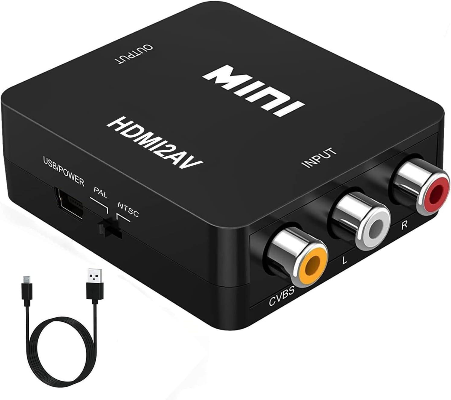 Raysha HDMI to RCA Converter, AV to HDMI Adapter, 1080p 3RCA to HDMI CVBS AV Composite Video Audio Adapter with USB Charge Cable for TV/Laptop/PS2/ PS3/ PC/STB/Xbox/VHS/VCR/Camera/Blue-Ray DVD