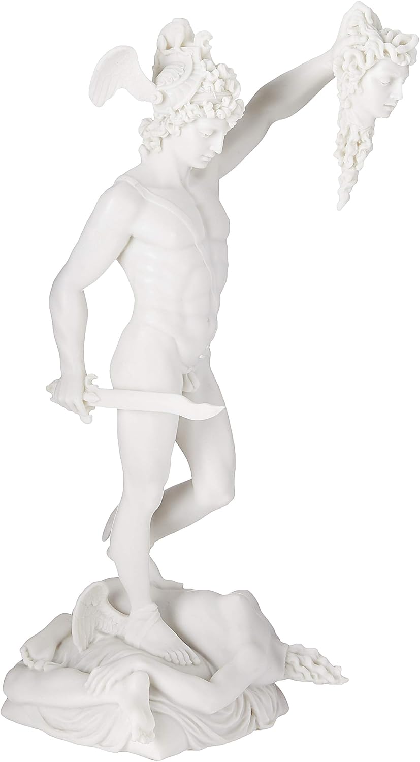 Design Toscano Perseus Beheading Medusa Greek Gods Statue, Marble Polyresin, White, 30.5 cm
