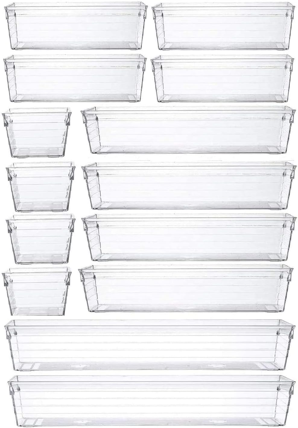 14 Pcs Kitchen Drawer Organiser Storage Trays for Makeup Bedroom Office, Desk Versatile, Plastic, Clear
