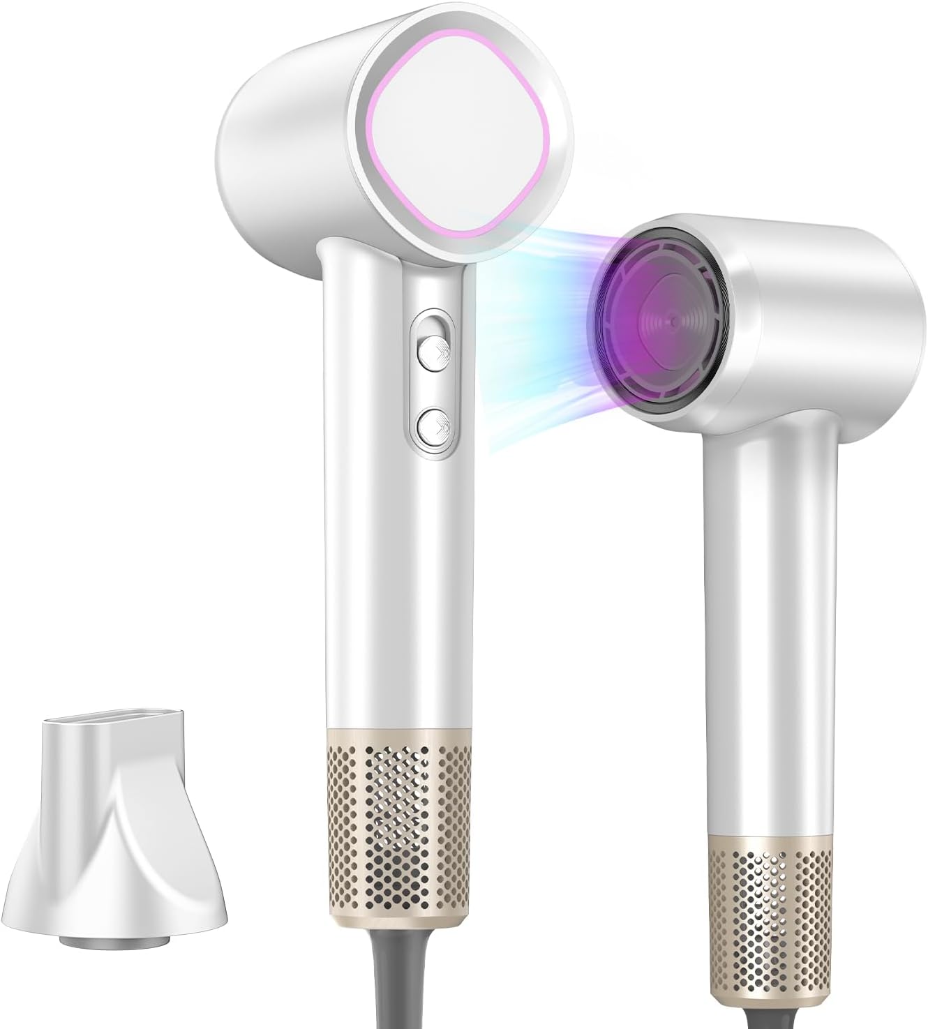 Hair Dryer Ionic, 150,000 RPM Hair Dryers for Women w/Ceramic Technology Nozzle for Fast Drying High Speed Blow Dryer 3-Speed Thermo Control Professional Low Noise Design for Home Travel Salon(White)