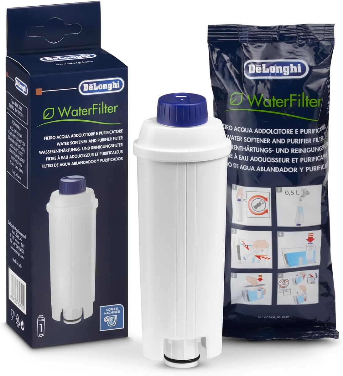 De'Longhi DLSC002 BPA-Free Water Filter Replacement, Pack of 1, White