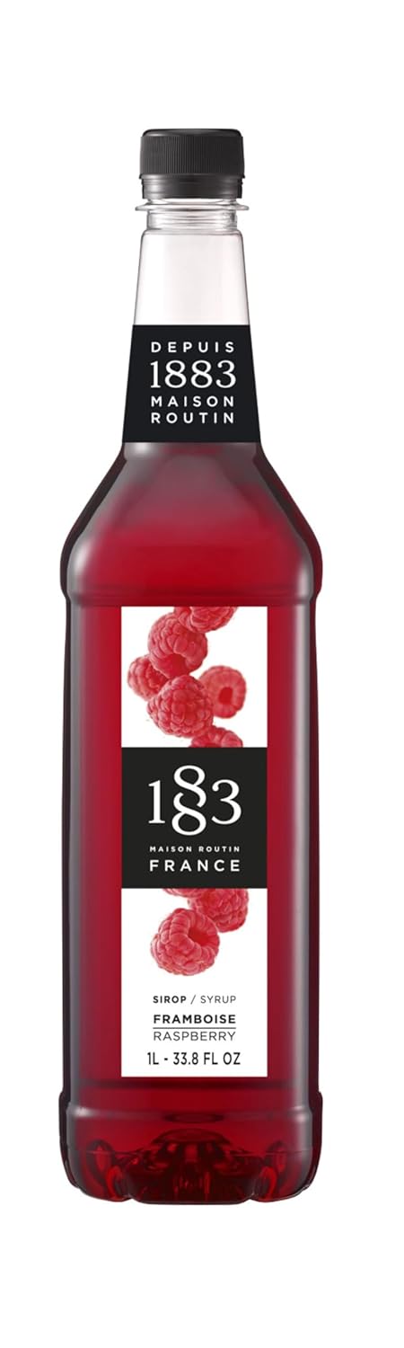 1883 Maison Routin Raspberry Syrup, Made in France, Rich Taste of Ripe Raspberries, Vegan, Gluten-Free, Kosher, Non-GMO, 2 Count of 1 Liter Bottles
