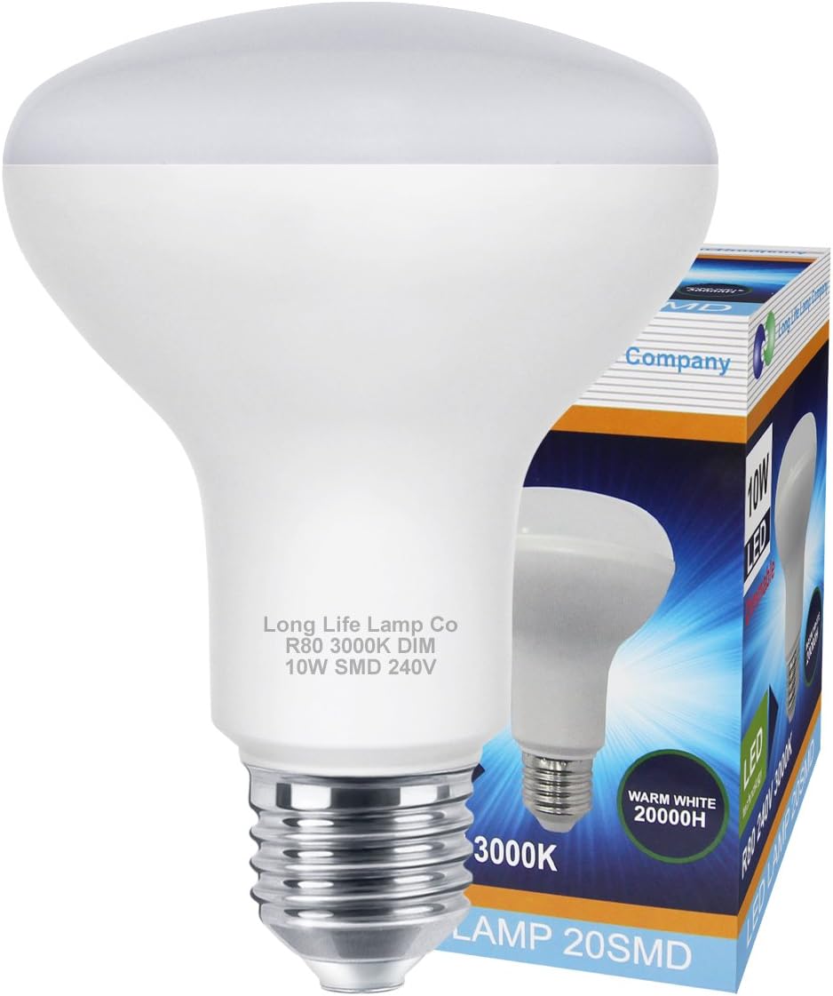 Long Life Lamp Company 4 Pack R80 DIMMABLE LED 10w E27 Replacment for Reflector R80 LED Light Bulb Energy Saving 800 Lumens 75w Equivalent Light Output