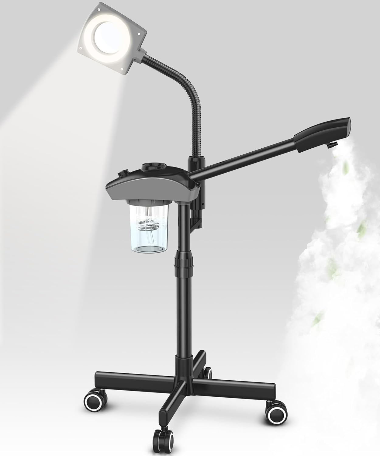 TASALON Professional Ionic Facial Steamer, 2-in-1 Face Steamer for Facial with 3X Magnifying Foldable Arm, Mist Face Steamer Salon Spa Beauty Skin Care Equipment, Aroma Therapy Nozzle Included- Blcak