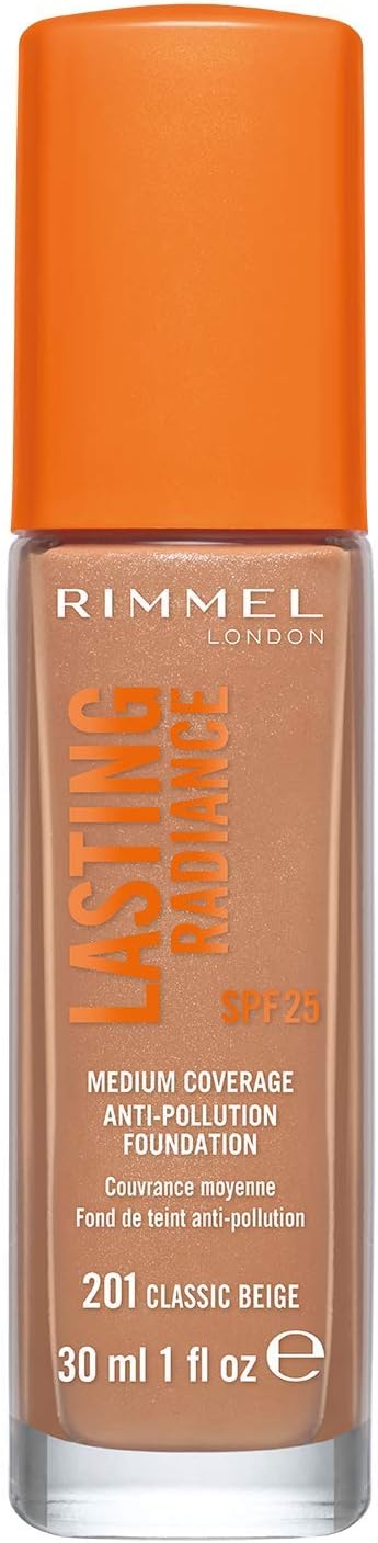Rimmel Lasting Radiance Medium Coverage Anti Pollution Foundation, SPF 25, 201 Classic Beige (Rimmel Wake Me Up Foundation Upgrade)
