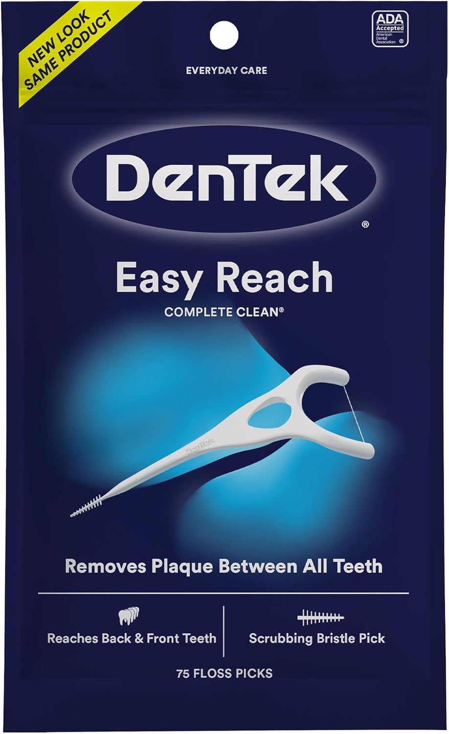 DenTek Complete Clean Easy Reach Floss Picks, No Break & No Shred Floss, 75 Count