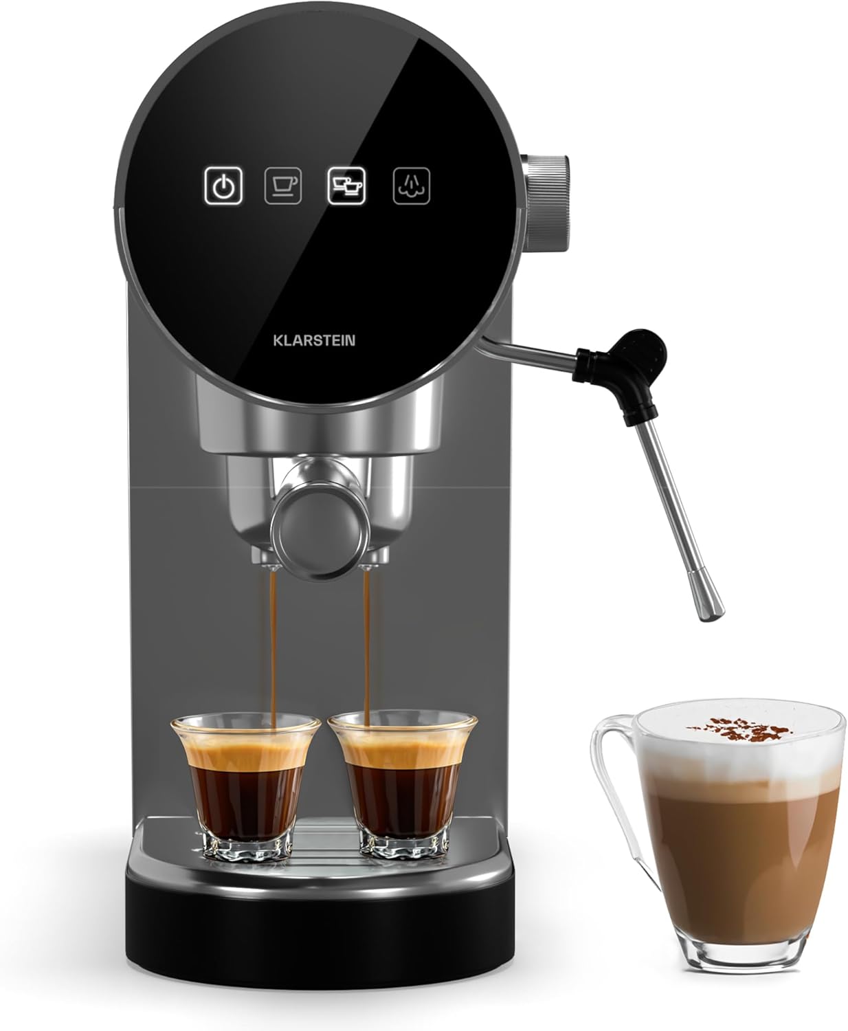 Klarstein Retro Coffee Machines with Milk Frother, 0.9L Espresso Coffee Machine Maker, 1360W Espresso & Cappuccino Machines, Stainless Steel Barista Espresso Machine for Cappuccino, Latte, Expresso