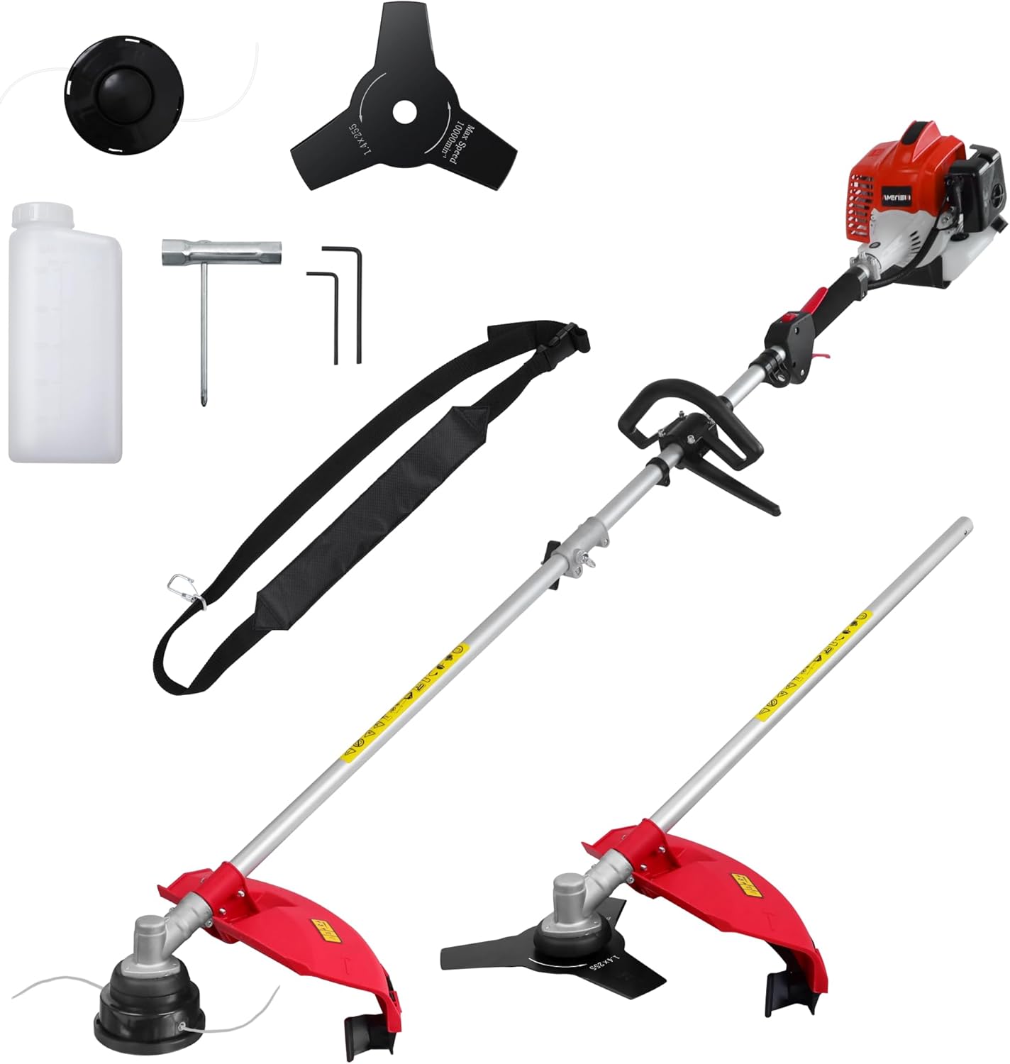 26cc Gas Weed Eater, Weed Trimmer Gas Powered, Weed Wacker 2 in 1, 2 Cycle Air-Cooled Engine 10'' Brush Blade 16'' Cutting Width with Rubber Handle & Shoulder Strap Portable for Yard Garden