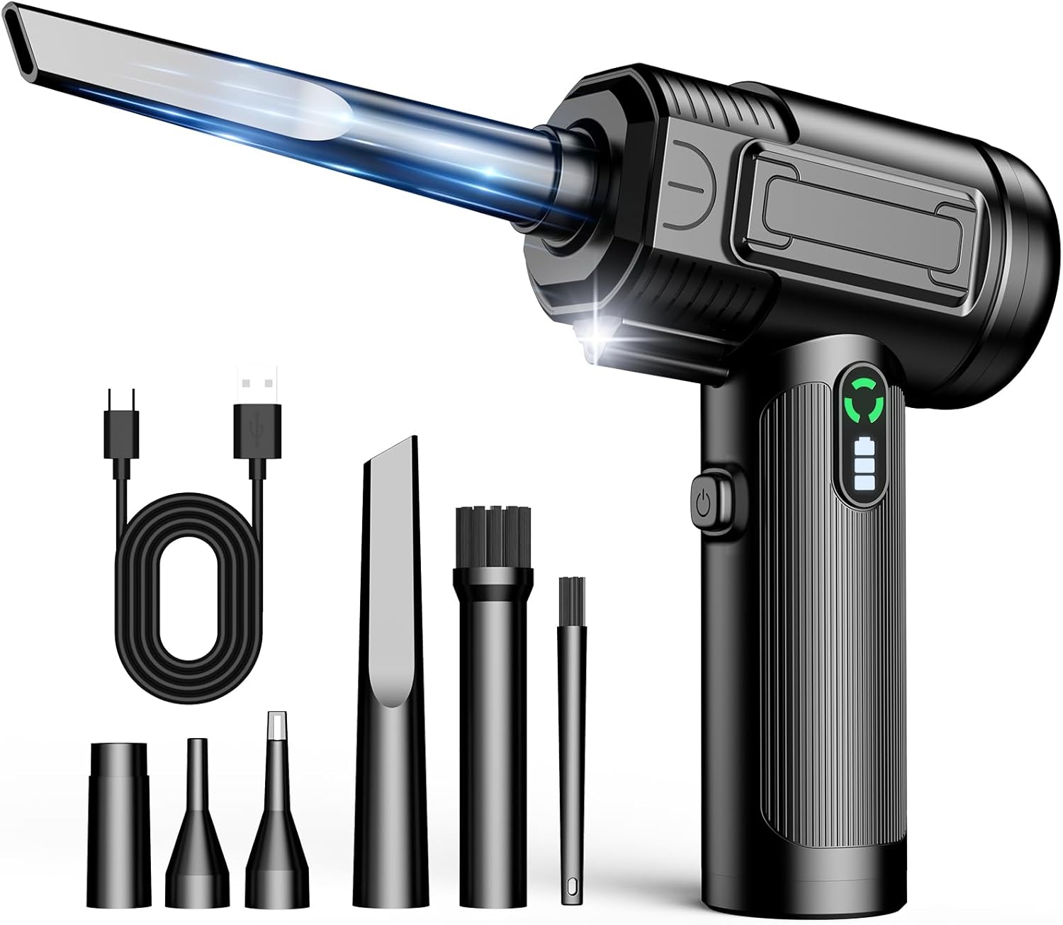 Compressed Air Duster: 100000RPM Electric Air Duster with LED Light Mini Air Blower Rechargeable Cordless Keyboard Cleaning Jet Dry Blower - Car, PC and Home Cleaning Kit Easier to use