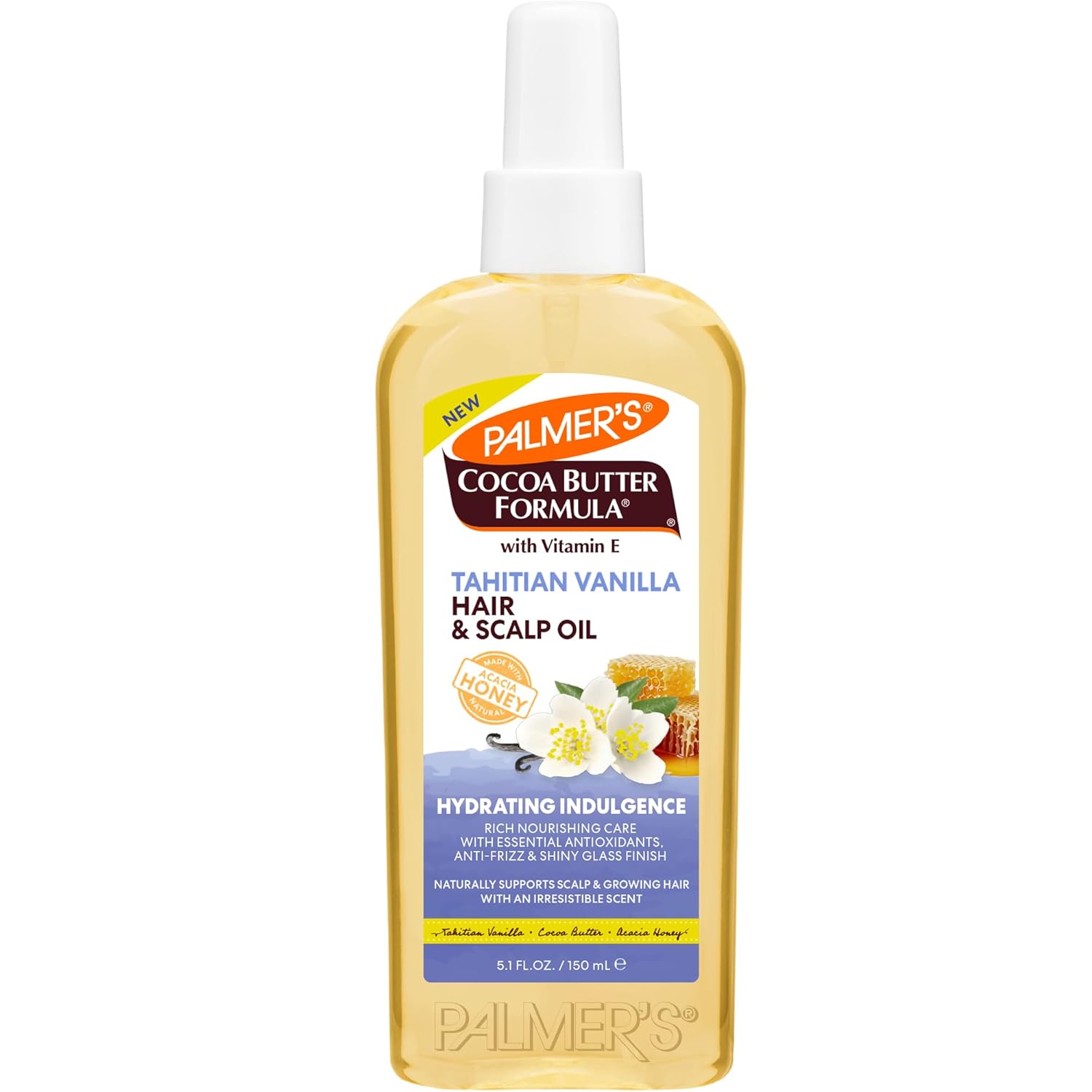 Palmer's Cocoa Butter Formula, Tahitian Vanilla Hair & Scalp Oil, (5.1 Fl Oz), Hydrating & Nourishing Oil with Vitamin E & Acacia Honey for Shine, Smoothness & Frizz Control, All Hair Types