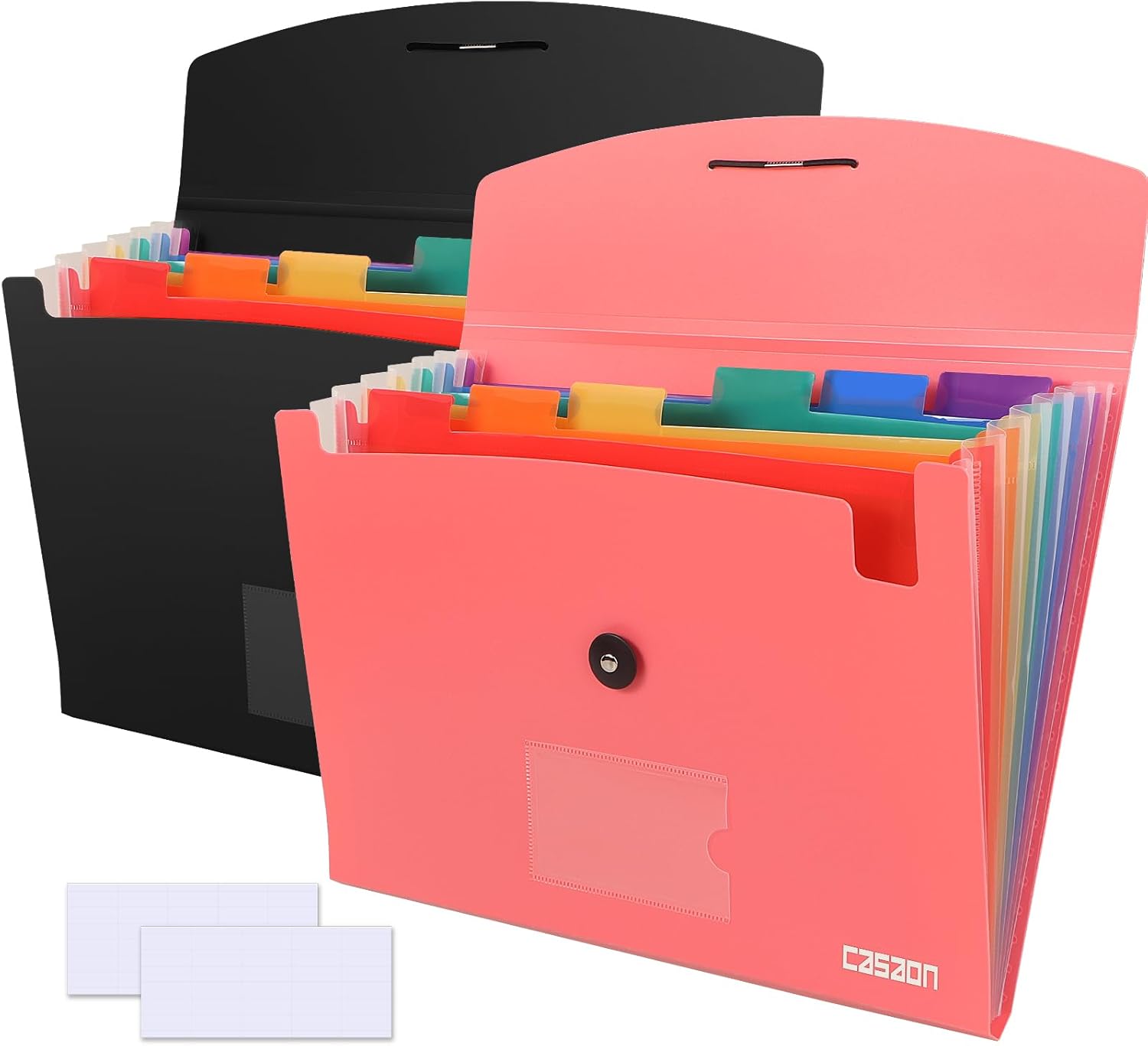 7 Pocket Accordian File Folders, Expanding File Folder A4 Letter Size Paper-Black&Pink