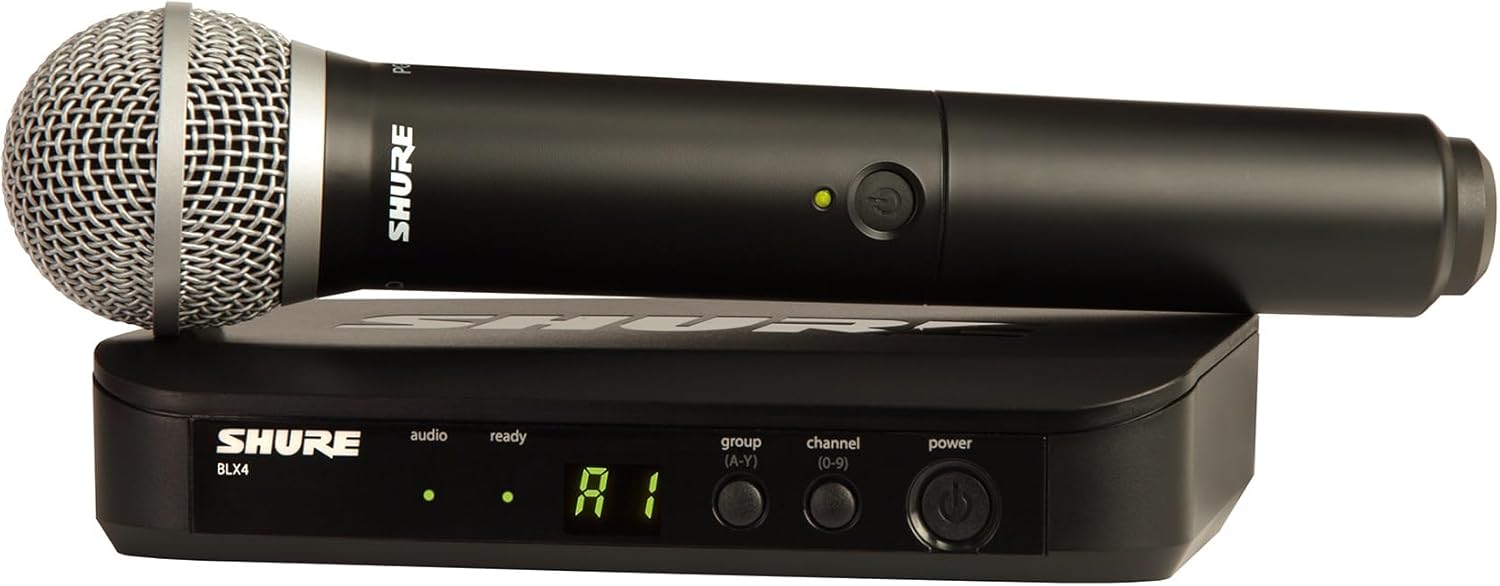 Shure BLX24/PG58 Wireless Microphone System - 14-Hour Battery Life, 300 ft Range, UHF | Includes PG58 Handheld Vocal Mic, Single Channel Receiver | H9 Band (BLX24/PG58-H9)