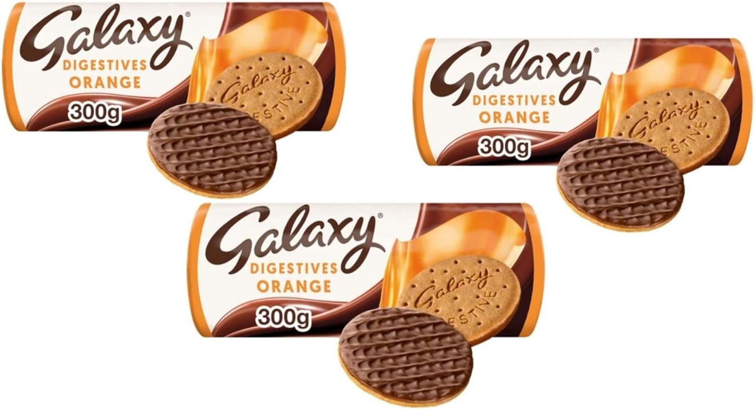 Chocolate Digestive Biscuits, 300g,Galaxy Digestive biscuits coated in chocolate, Suitable for vegetarians - Healthy Choice (3x Galaxy Orange Choc Biscuits 300g Pack)