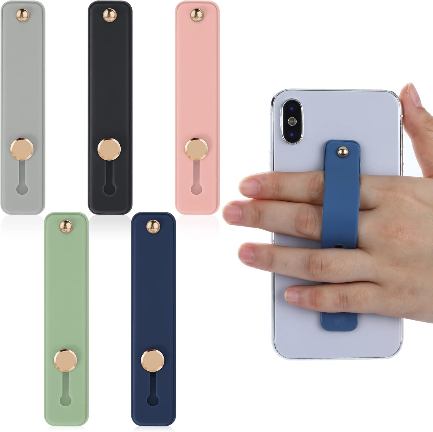 Cobee Phone Loop, 5pcs Grip Straps - Silicone Finger Strap & Kickstand for Most Smartphones (Black, Blue, Pink, Green, Grey)