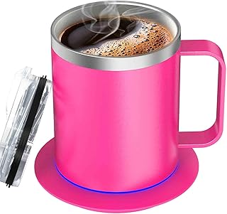 Self-Heating Coffee Mug,12oz Heated Mug with Double-Layer 18/8 Stainless Steel,USB Powered Coffee Cup Warmer,Coffee Gifts,Appreciation Gifts (Rose)